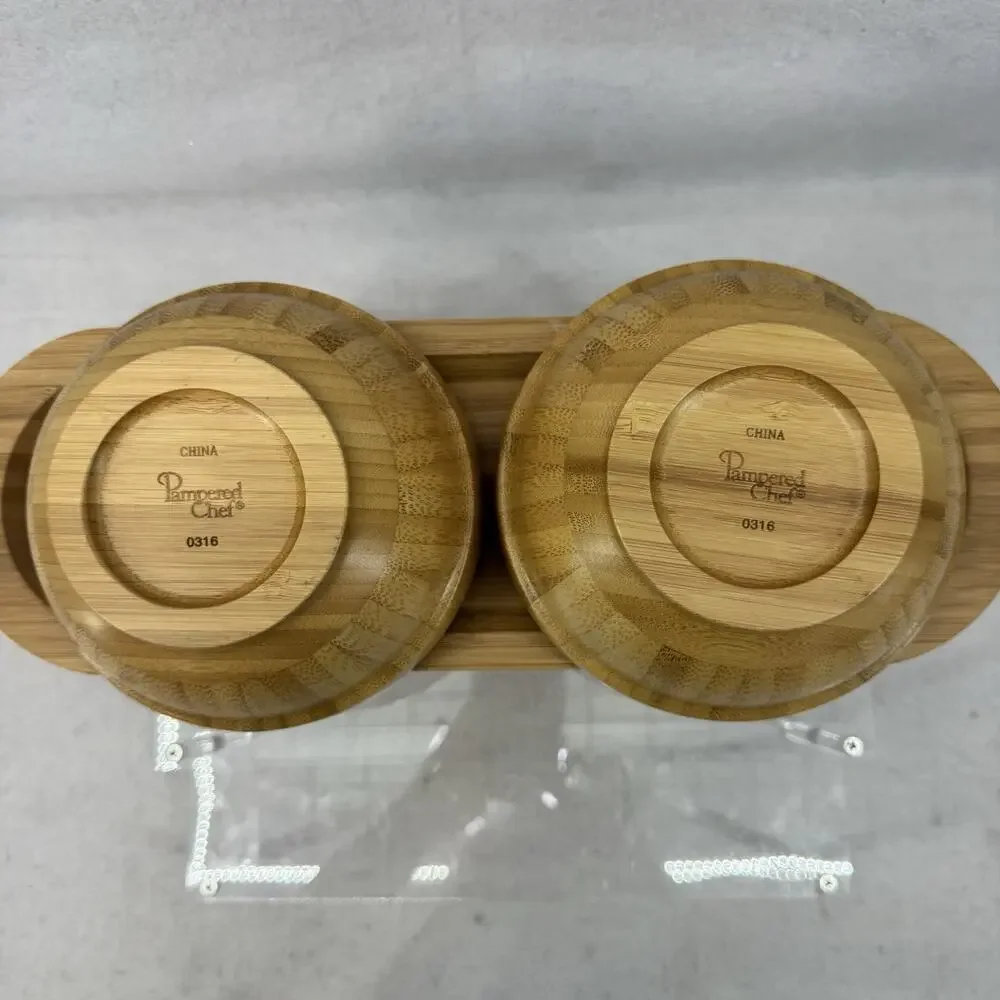 EUC PAMPERED CHEF 15” Cracker Tray & (2) 6” Serving Bowls Bamboo Wooden